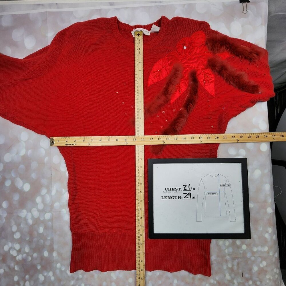 Night Fashion Vintage Red 80s Cocktail Sweater, Women's Large - Picture 11 of 13